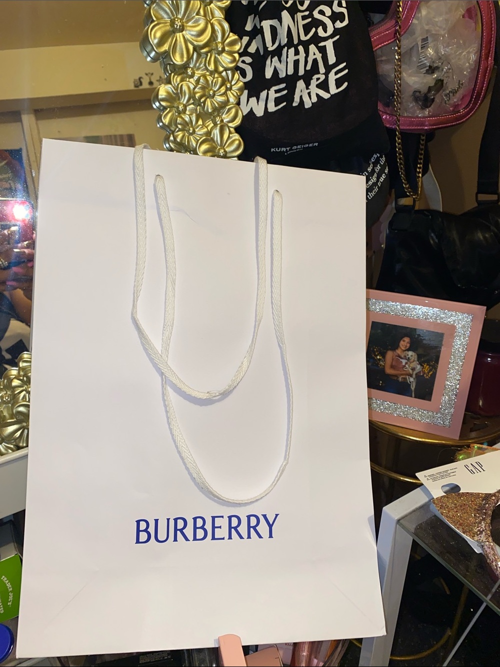Burberry White Paper Tote with Blue Logo